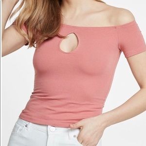 Off the shoulder peachy pink keyhole top